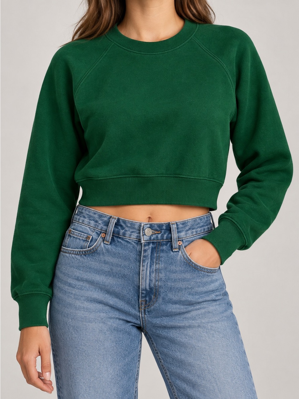 TNA Aritzia Women's Pullover Cropped Sweatshirt Green Cozy Fleece Perfect Fit S